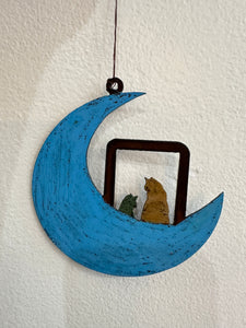 Hand Painted Whimsical Hanging Metal Mobile Moon Cats