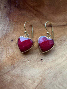 Handmade Red Ruby Heart Drop Earrings