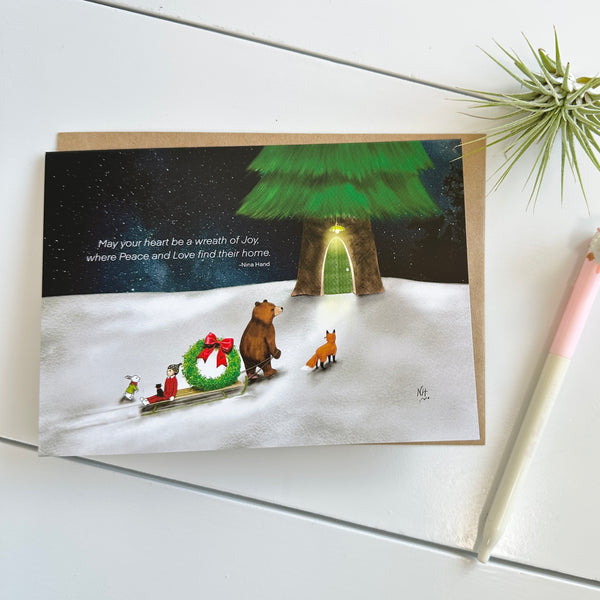 Wreath Of Joy Holiday Illustration Greeting Card