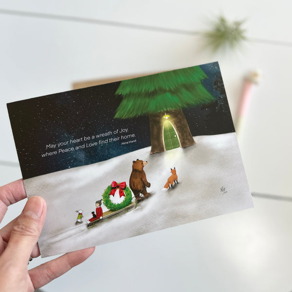 Wreath Of Joy Holiday Illustration Greeting Card