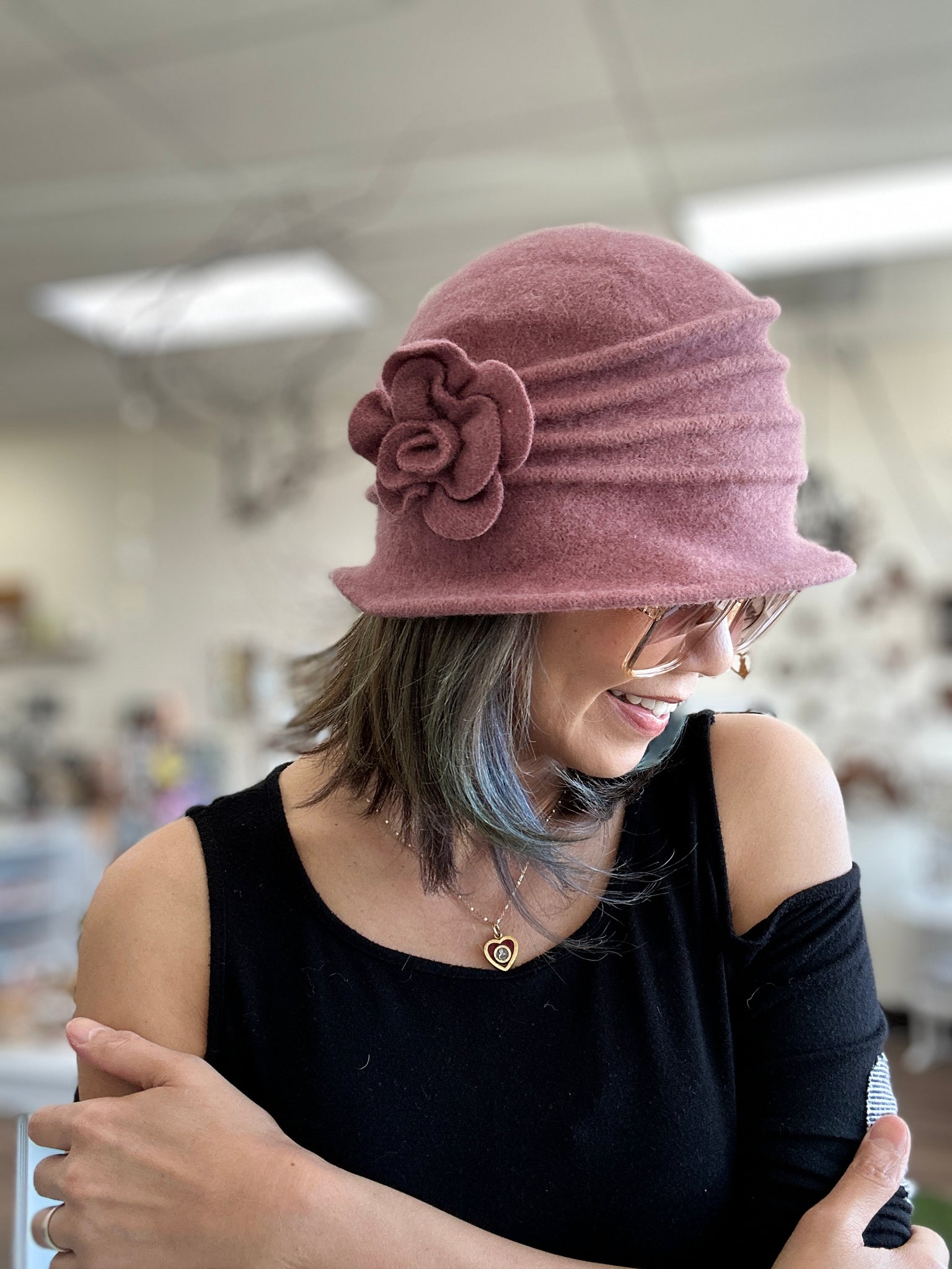 Ella Hat : Lana Boiled Wool Hat With Flower Accents