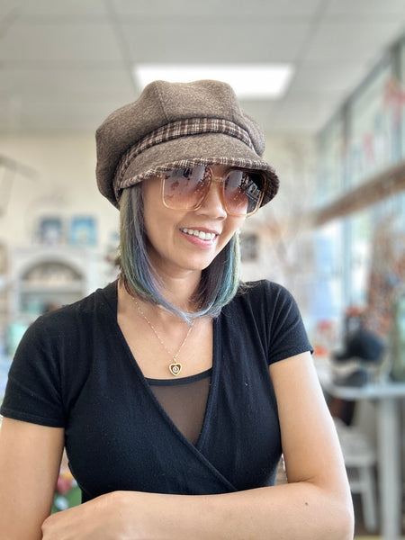 Meg Hat: Mush Tweed Newsboy Hat with Plaid Trim Accents