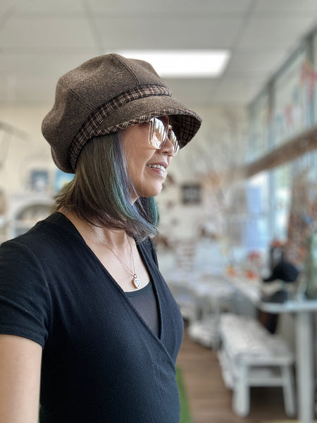 Meg Hat: Mush Tweed Newsboy Hat with Plaid Trim Accents