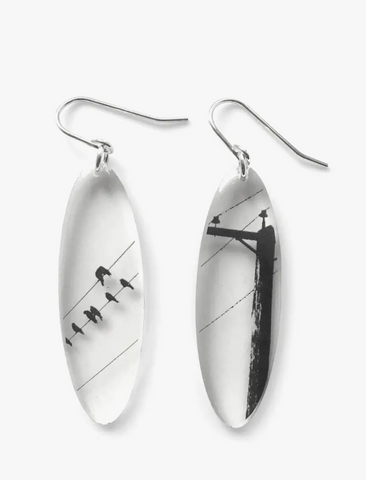 Tall Oval Crow Pole Earrings