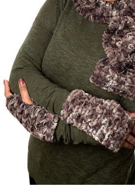 Super Soft Luxury Faux Fur Reversible Fingerless / Texting Gloves