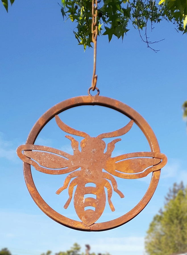 Rustic Bee Ring  with Long Chain Hook Garden Art