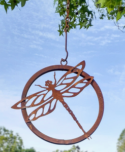 Rustic Dragonfly Ring  with Long Chain Hook Garden Art