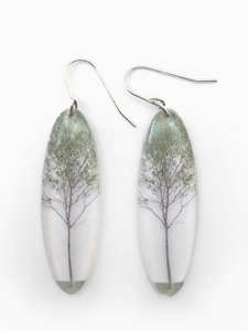 Tall Oval Green Tree Earrings