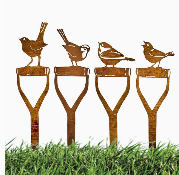 Rustic Bird on Shovel Garden Art Stake