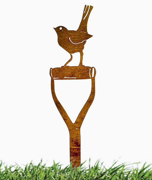 Rustic Bird on Shovel Garden Art Stake