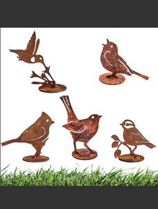 Rustic Bird Garden Art on Base Stand