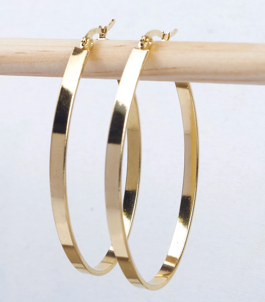 Flat Round Gold Hoop Earrings