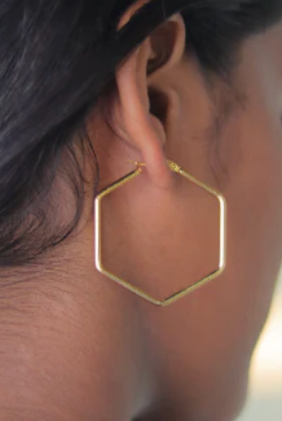 Hexagon Gold Hoop Earrings