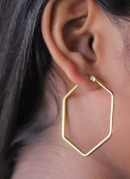 Hexagon Gold Hoop Earrings