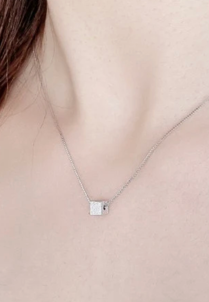 925 Sterling Silver Cube Charm Necklace