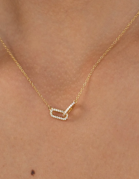 Dainty Gold Pave Links Charm Necklace