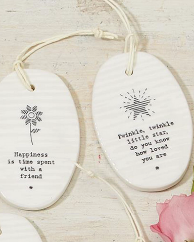 Sweet Sayings Porcelain Art With Affirmation Quote Ornament / Wall hanger