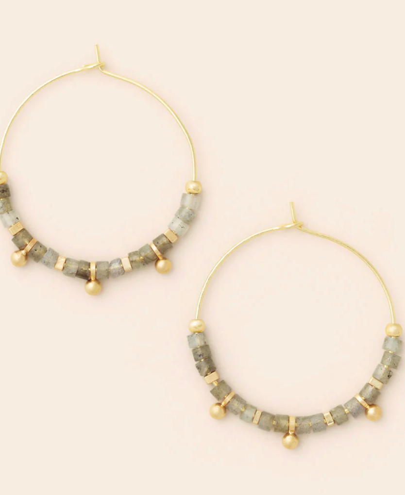 Stone Disc Hoop Earring
