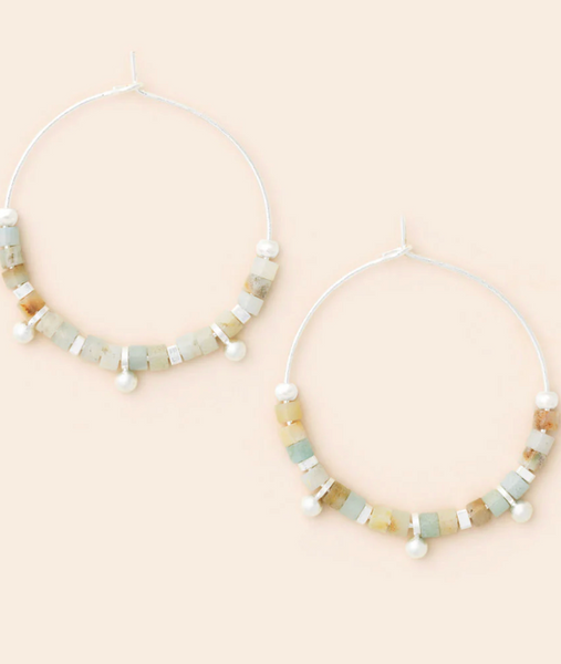 Stone Disc Hoop Earring