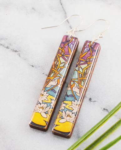 Art Nouveau Lilypad Bar Earrings