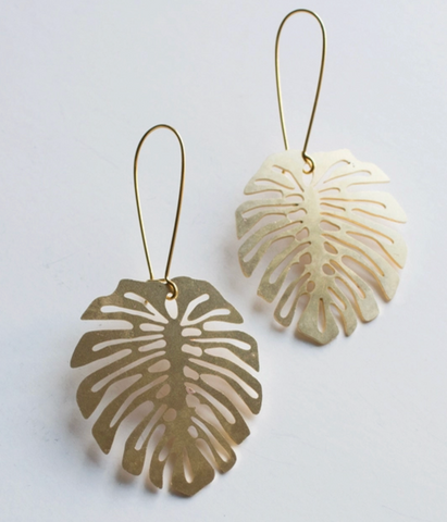 Monstera Deliciosa Gold Leaf Earrings Made in PDX