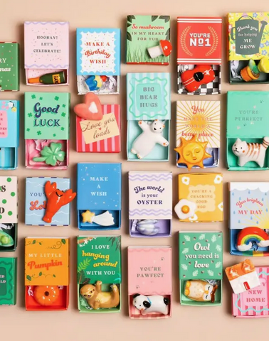 Sweet Ceramic Tokens in Tiny Matchbox with Saying