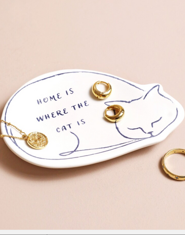 Cute Cat Quote " Home is where the cat is" Trinket Dish