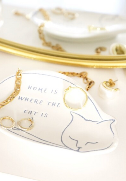 Cute Cat Quote " Home is where the cat is" Trinket Dish