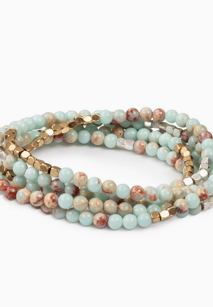 Stone Wrap Bracelet/Necklace - Agalmatolite/Silver/Gold