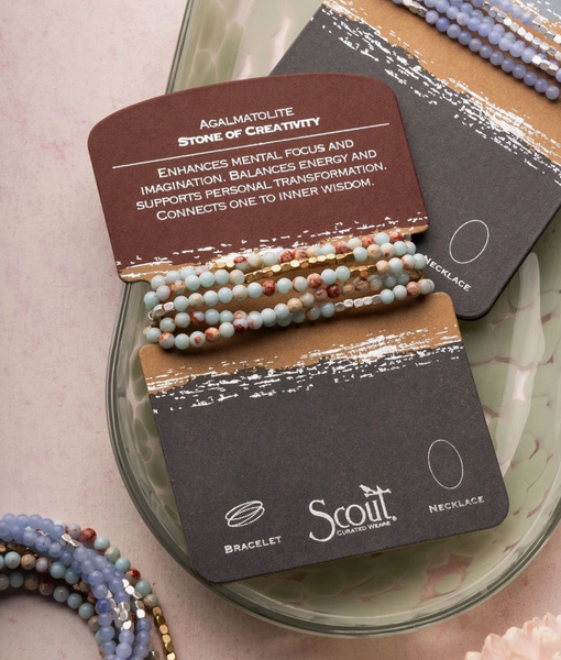 Stone Wrap Bracelet/Necklace - Agalmatolite/Silver/Gold