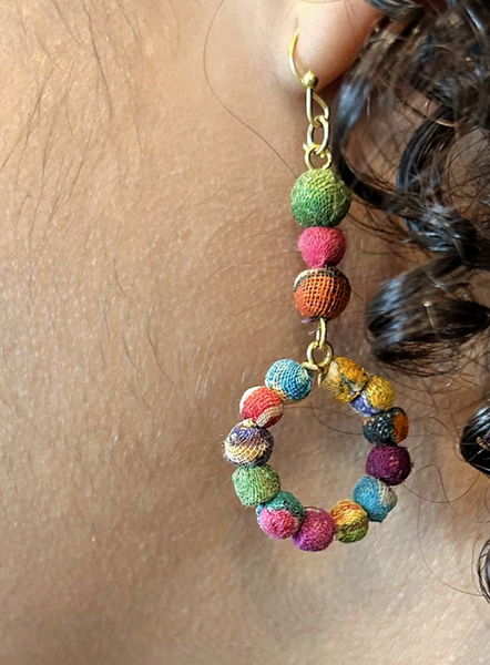 One of a Kind Kantha Hoop Earrings