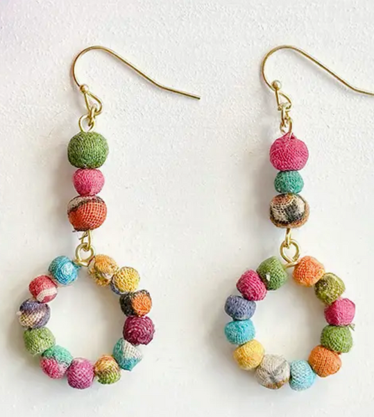 One of a Kind Kantha Hoop Earrings