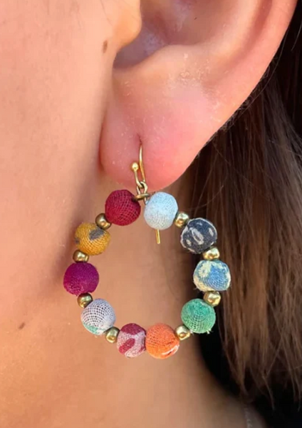 One of a Kind Encircled Kantha Earrings