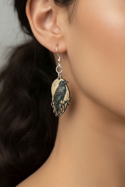 Raven Moon Wooden Earrings Made in CA