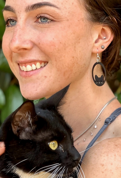 Sneaky Cat Wooden Earrings Made in CA