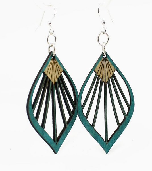 Fan Palm Leaf (Teal) Wooden Earrings: Made in CA