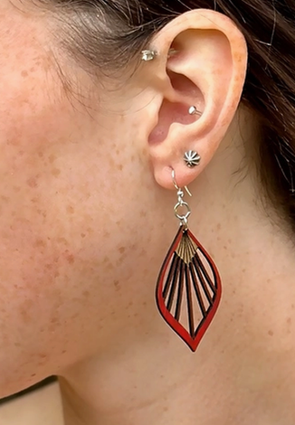 Fan Palm Leaf (Teal) Wooden Earrings: Made in CA