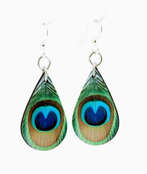 Peacock Feather Wooden Earrings: Made in CA