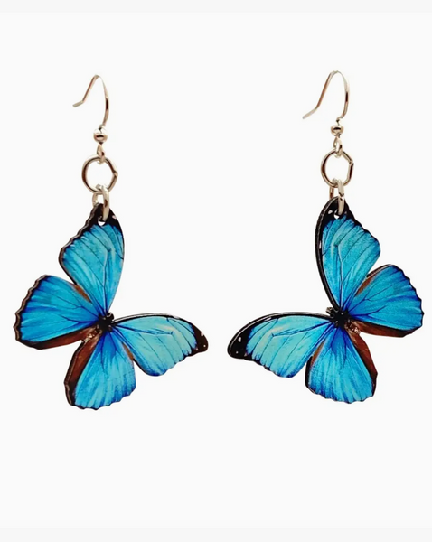 Blue Butterfly Wooden Earrings: Made in CA