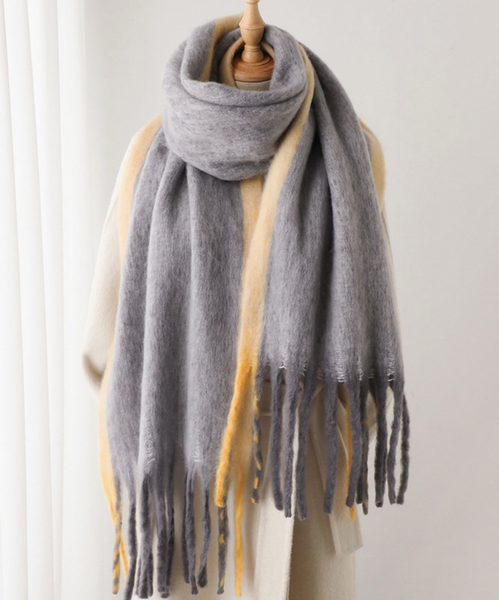 Color Block Brushed Fringe Blanket Scarf