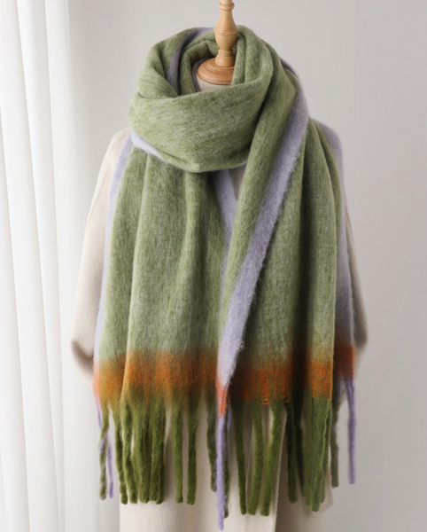 Color Block Brushed Fringe Blanket Scarf