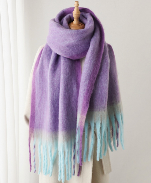 Color Block Brushed Fringe Blanket Scarf