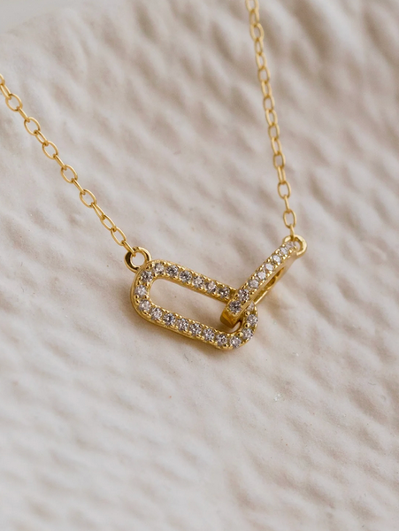 Dainty Gold Pave Links Charm Necklace