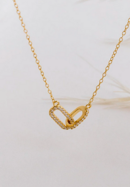 Dainty Gold Pave Links Charm Necklace