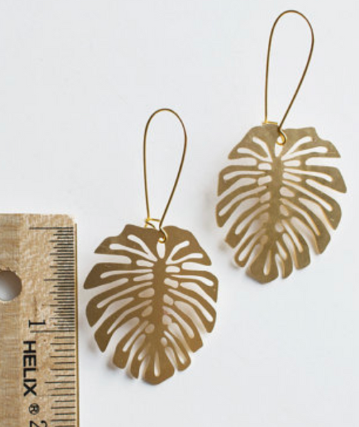 Monstera Deliciosa Gold Leaf Earrings Made in PDX