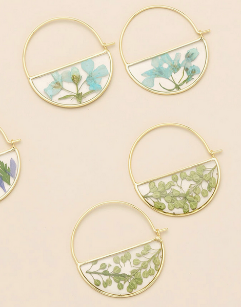 Pressed Flower Hoop Earrings