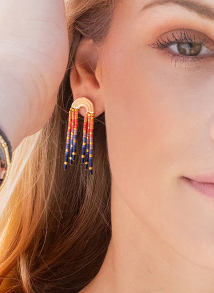Chromacolor Miyuki Rainbow Fringe Earring - Multi/Gold