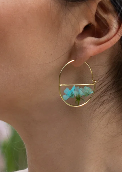 Pressed Flower Hoop Earrings