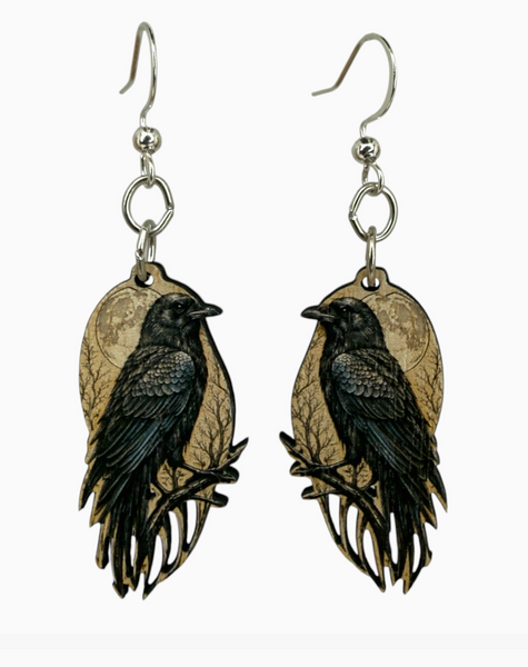 Raven Moon Wooden Earrings Made in CA