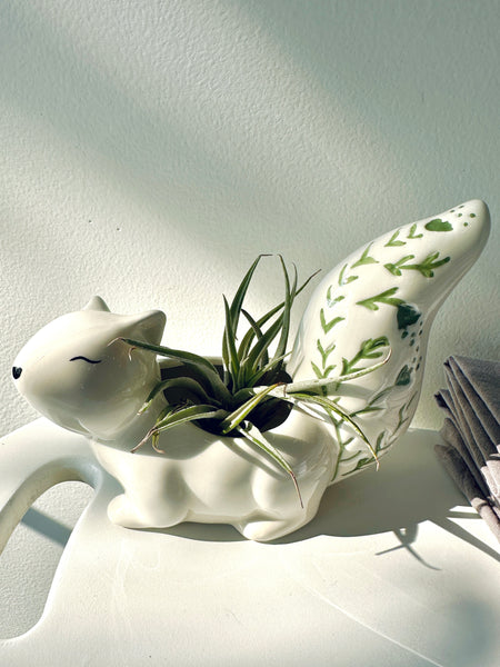 Cute Porcelain Squirrel With Hand Painted Leaves Detail Planter
